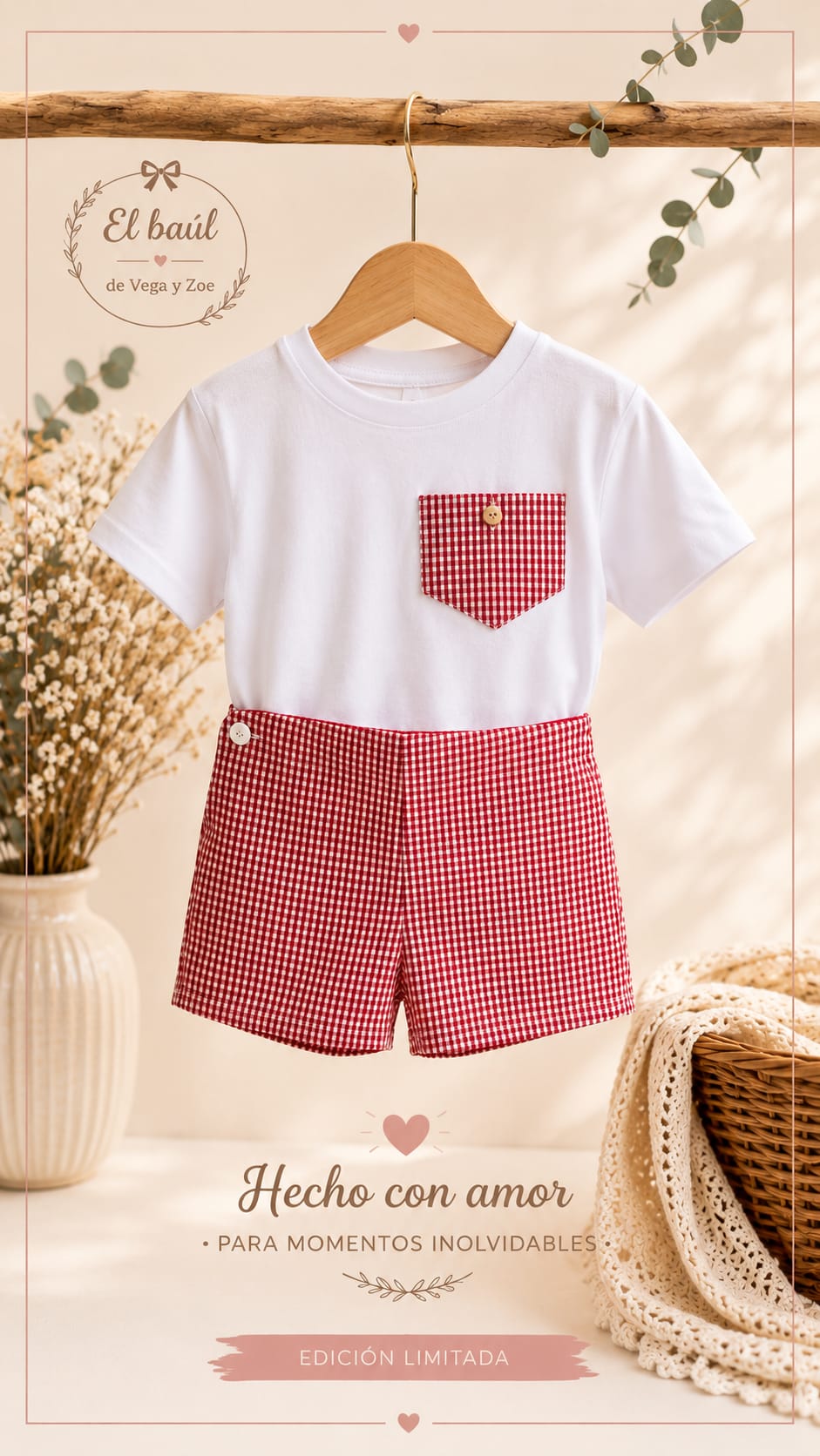 Conjunto niño vichy rojo